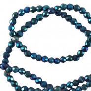 Faceted glass beads 2mm round Montana blue ab coating